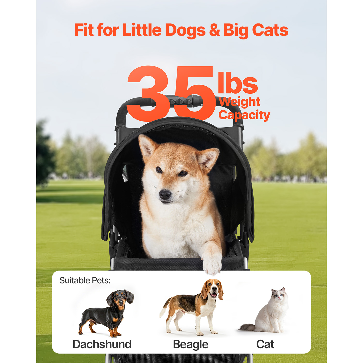 Foldable 3 Wheel Pet Stroller For Dogs With Brake For Travel Camp_voghion.com